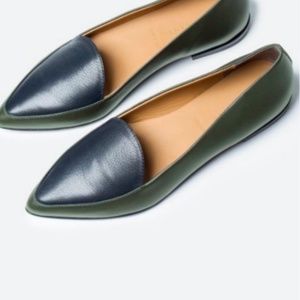 Everlane Modern Point Loafer Green Black Flats 9.5